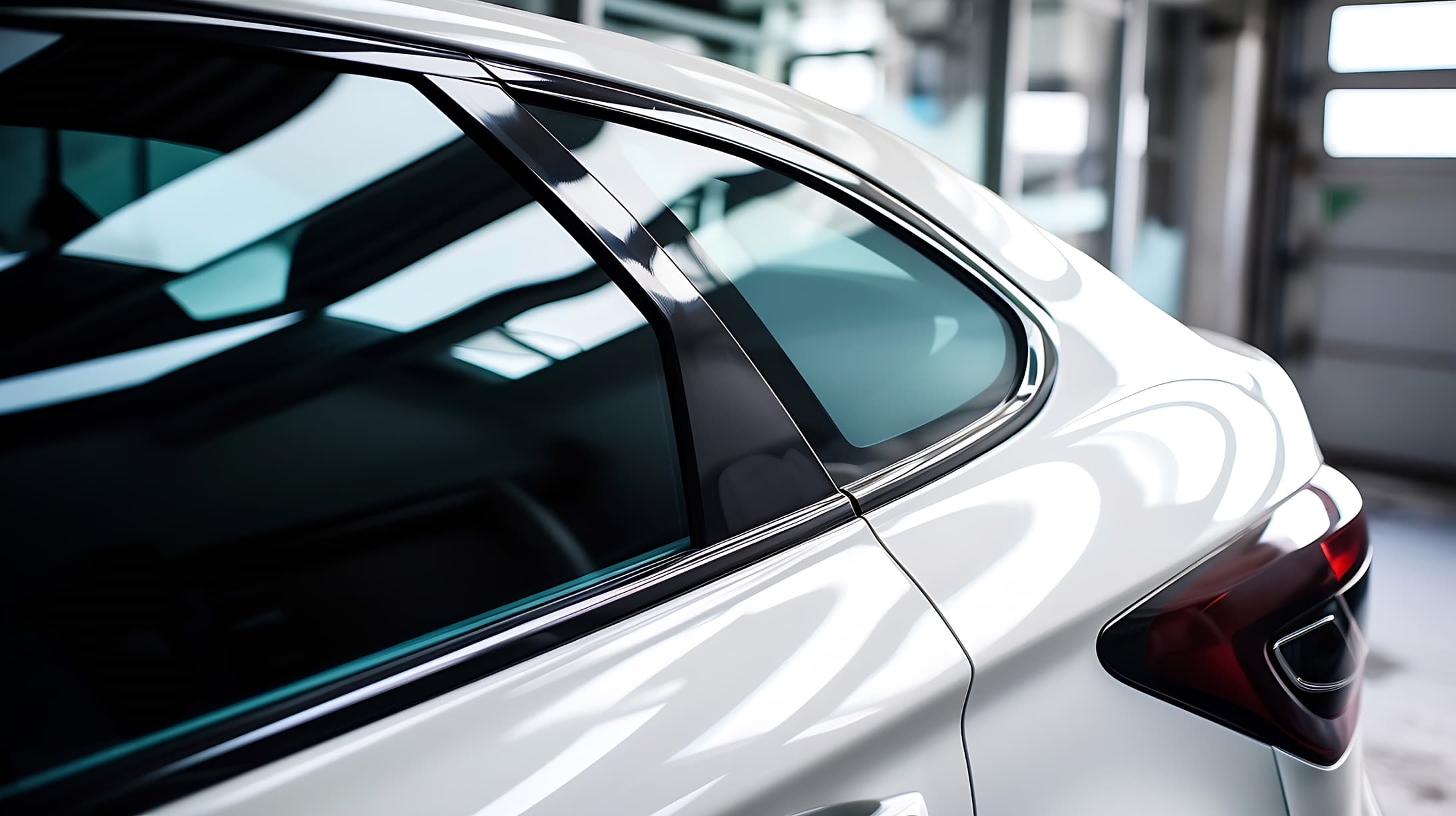 Glänzendes weißes Fahrzeug nach der Aufbereitung